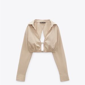 Zara cropped shirt natural color size small